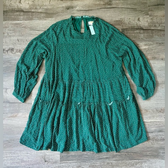 NWT! Anthropologie Maeve Esther Tiered Tunic 2X Green White Polkadot Dot Ruffle - Picture 3 of 7